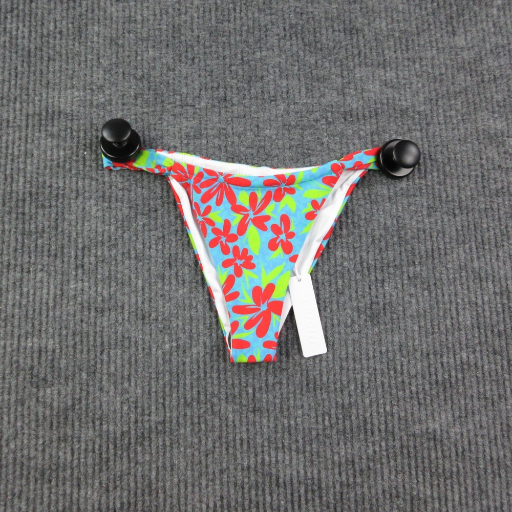 BRIGHT Bikini Bottom Womens S Blue Floral Cheeky Lined Elastic Waist NWT